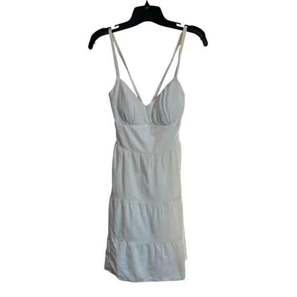 Hollister White Linen Blend Mini Dress Tiered Casual Size M - Picture 1 of 6